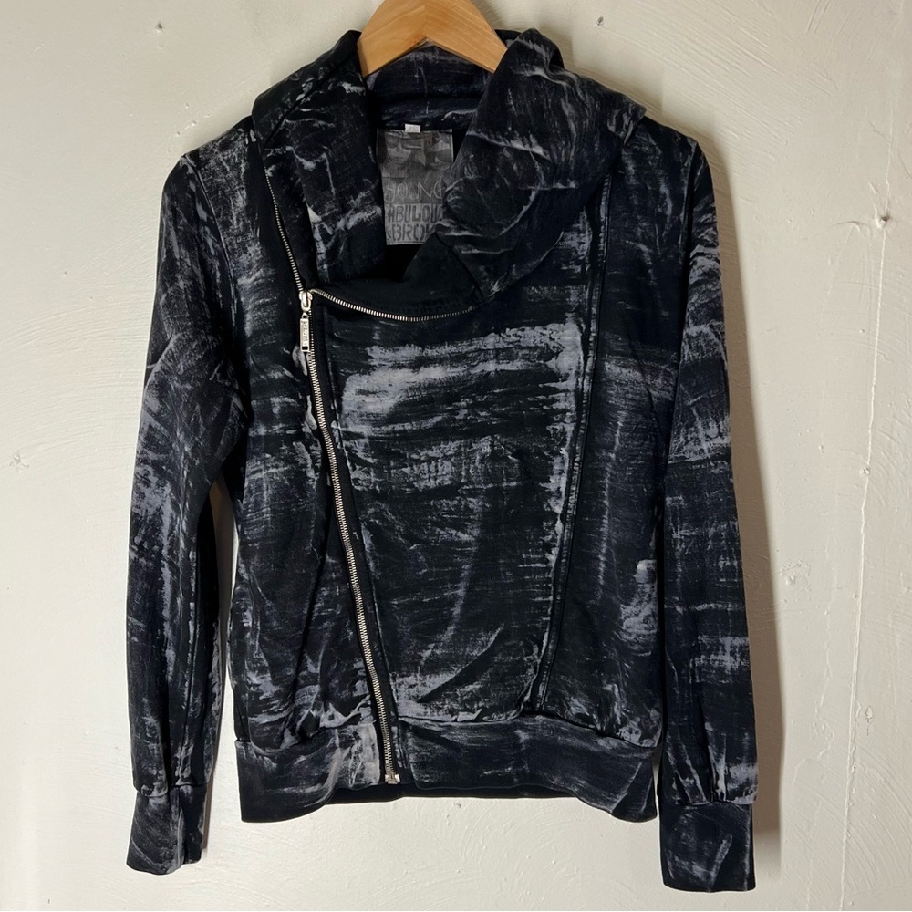 Young Fabulous & Broke Kayla Tie Dye Moto Asymmetrical Distressed Zip Hoodie